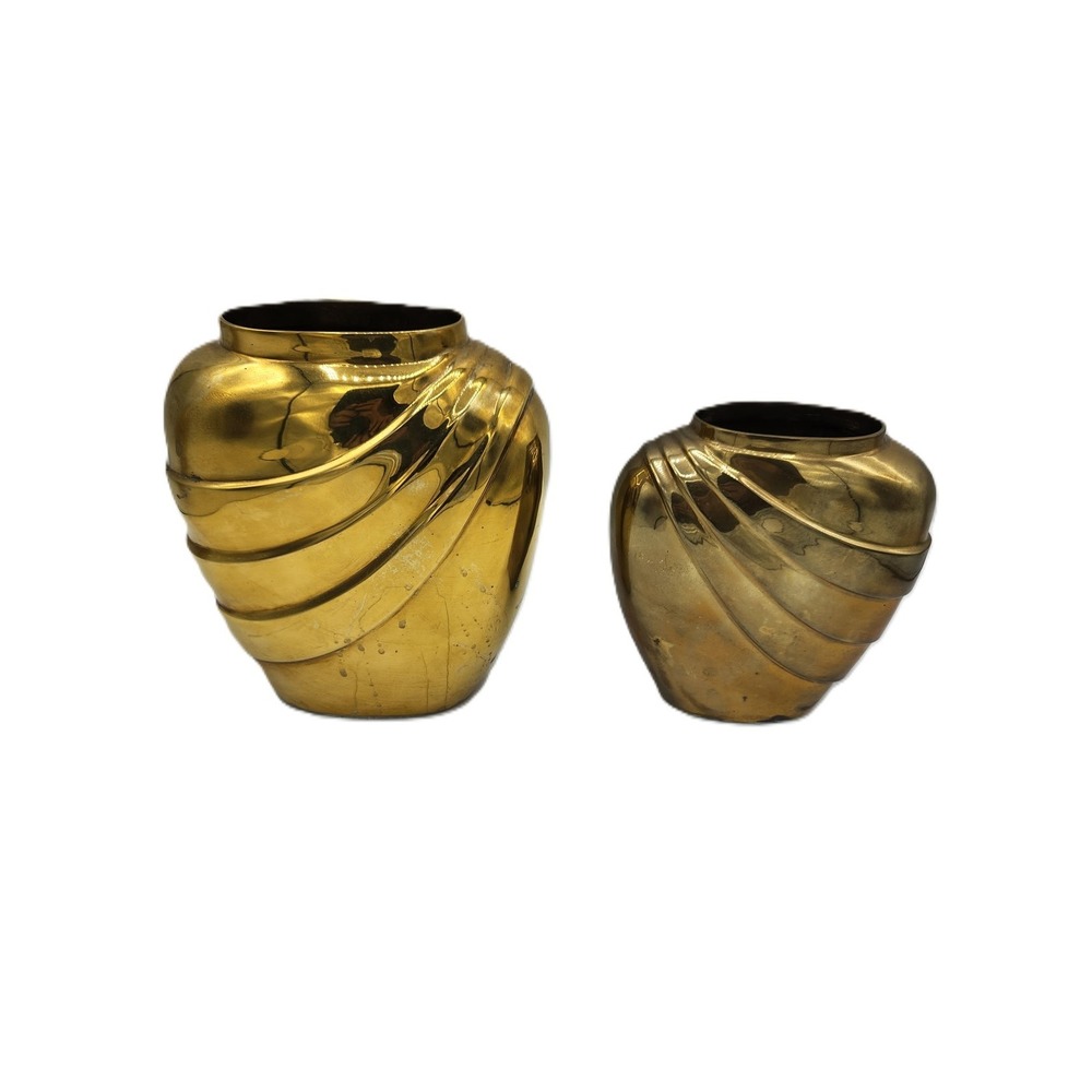 Vintage Brass Vases Art Deco Swirl Ribbon Heavy Metal Set of 2 Home‎ Decor - Picture 1 of 12